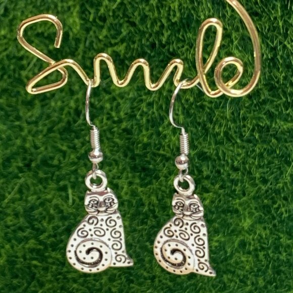 Boho Earring, Celtic Jewelry, Cat Earring, Silly Animal Earring, Gift Idea, Cat - Picture 5 of 7